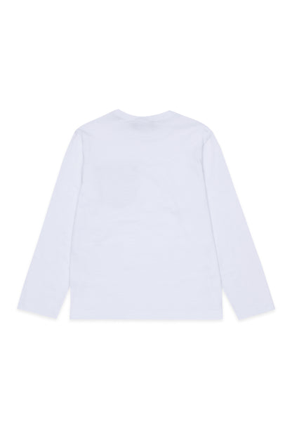 White Long Sleeve T-Shirt with Contrast Pocket for Kids