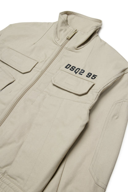 Beige Cotton Zip Jacket for Kids