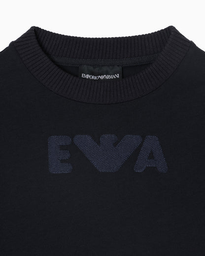 Kids Cotton T Shirt with Logo Detail, Navy