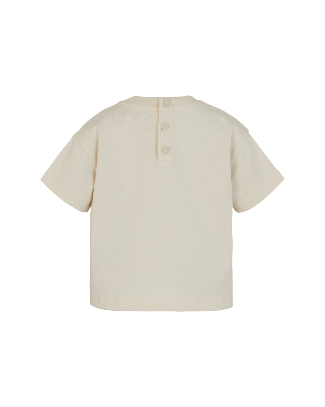 Beige Cotton Short Sleeve T-Shirt with Logo and Button Closure