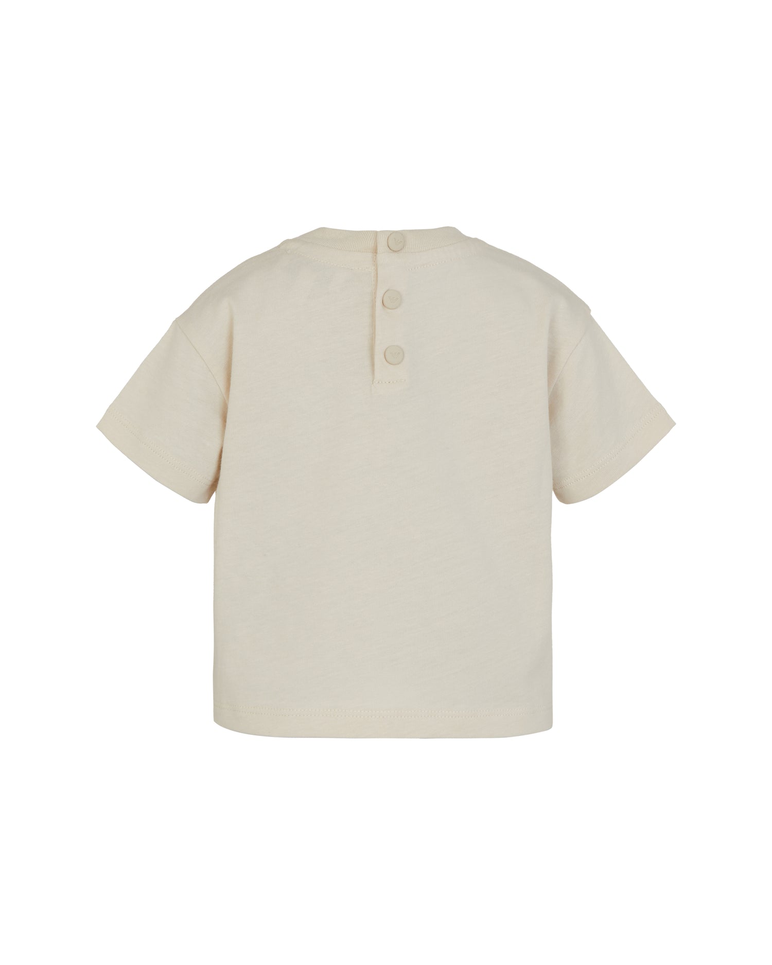 Beige Cotton Short Sleeve T-Shirt with Logo and Button Closure