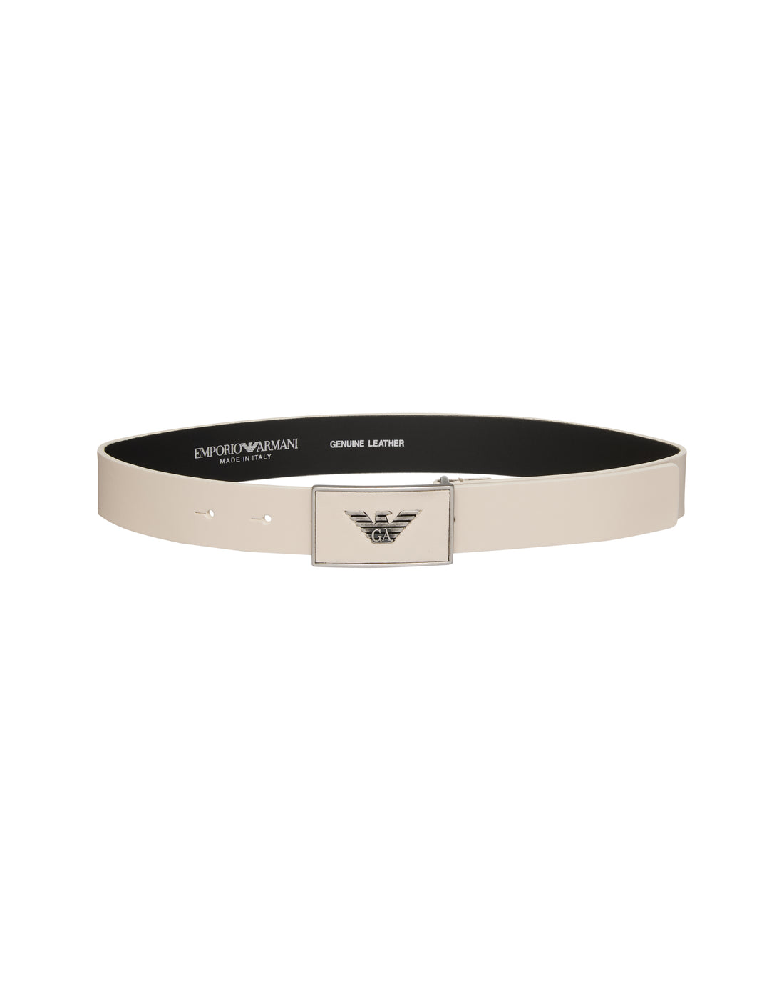 Kids Leather Belt with Logo Buckle, Ecru