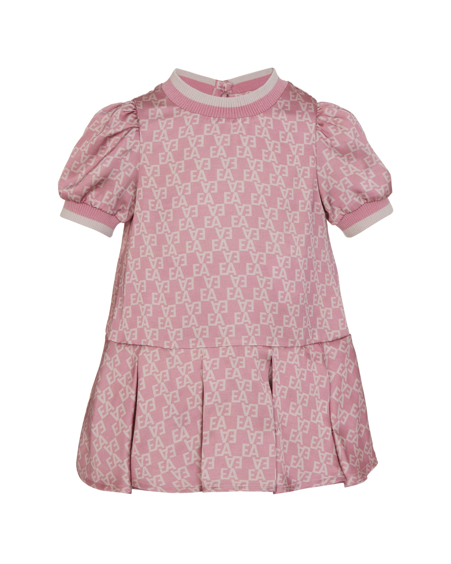 Viscose Dress with All-Over Logo Print and Pleated Skirt