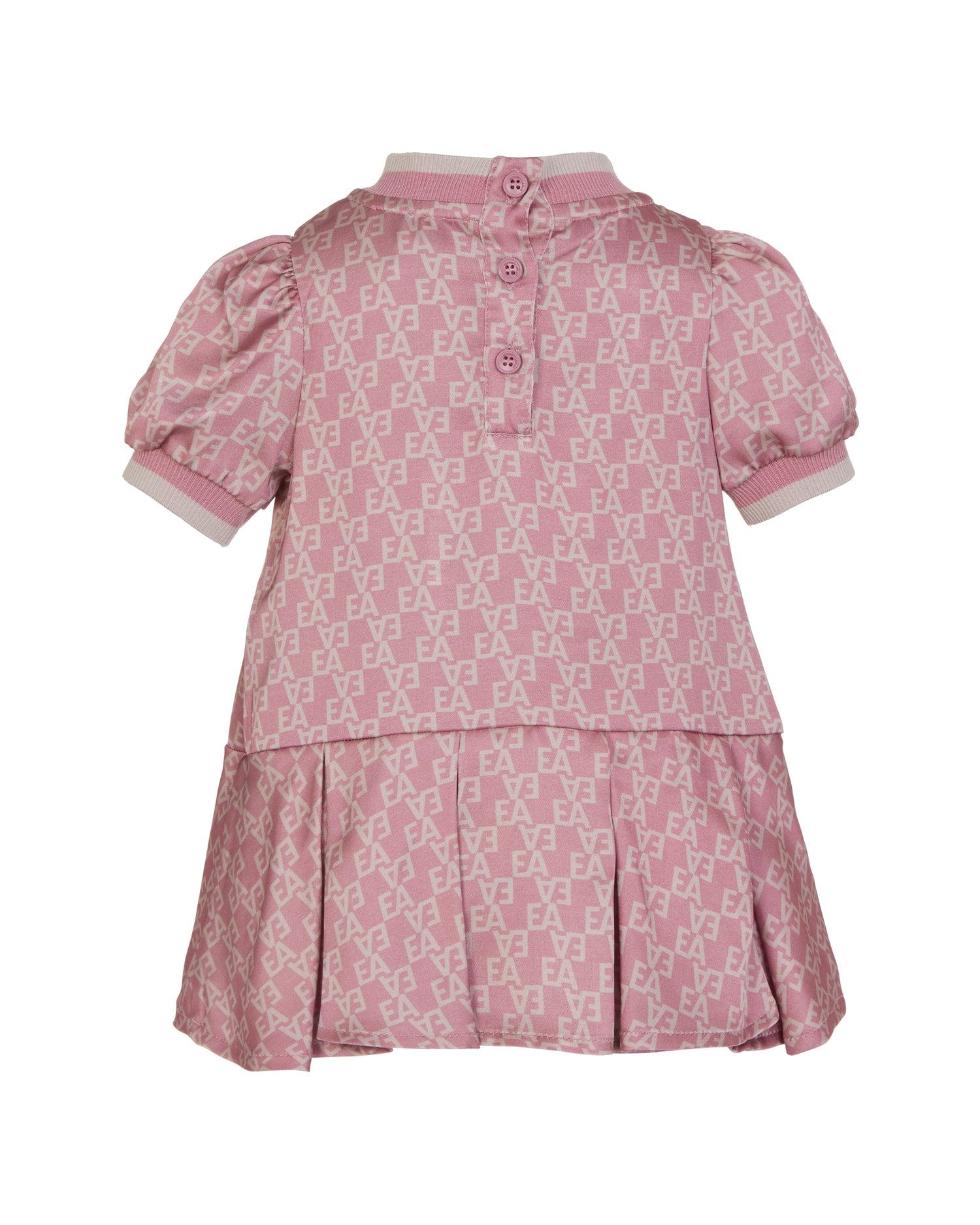 Viscose Dress with All-Over Logo Print and Pleated Skirt