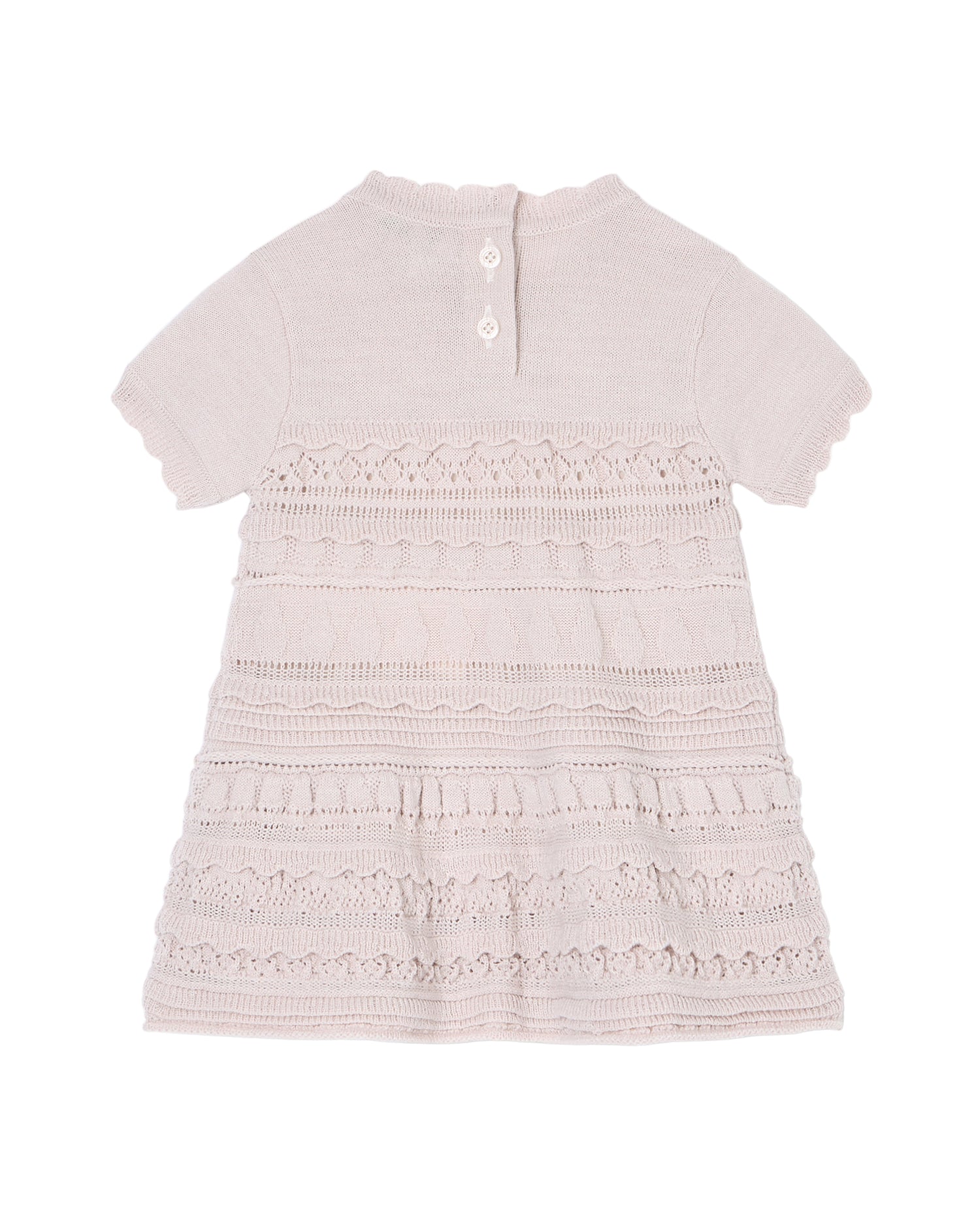 Wool-Blend Knit Dress with Micro Ruffles and Scalloped Hem