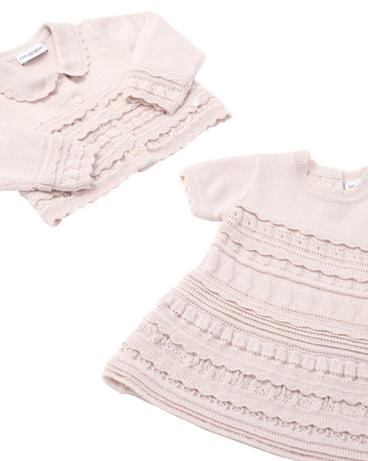 Wool-Blend Knit Dress with Micro Ruffles and Scalloped Hem