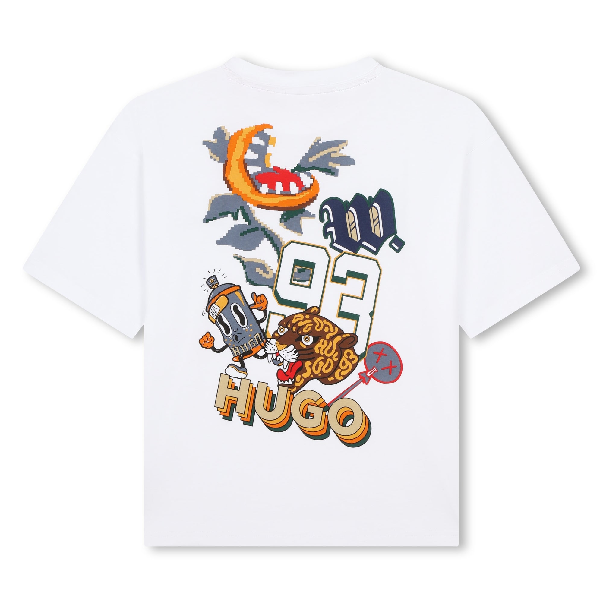 Hugo White Short Sleeve Tee with Seasonal Print