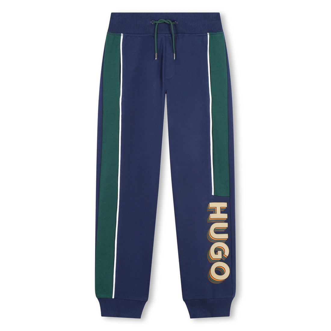 Navy and Green High Density Logo Jogging Bottoms