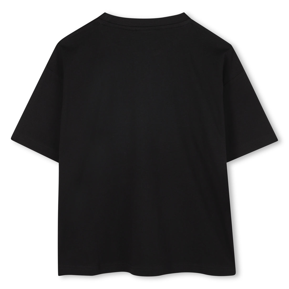 Black Organic Cotton Short Sleeve T-Shirt with Split Logo and All-Over Print Background