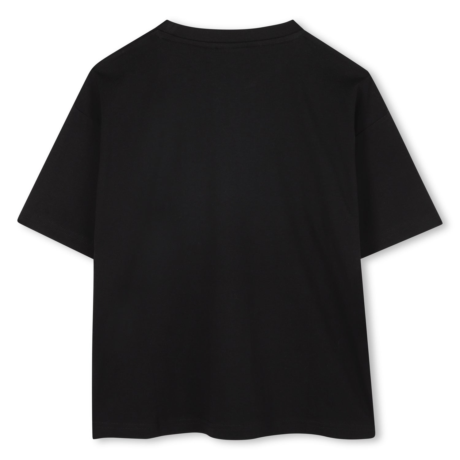Black Organic Cotton Short Sleeve T-Shirt with Split Logo and All-Over Print Background