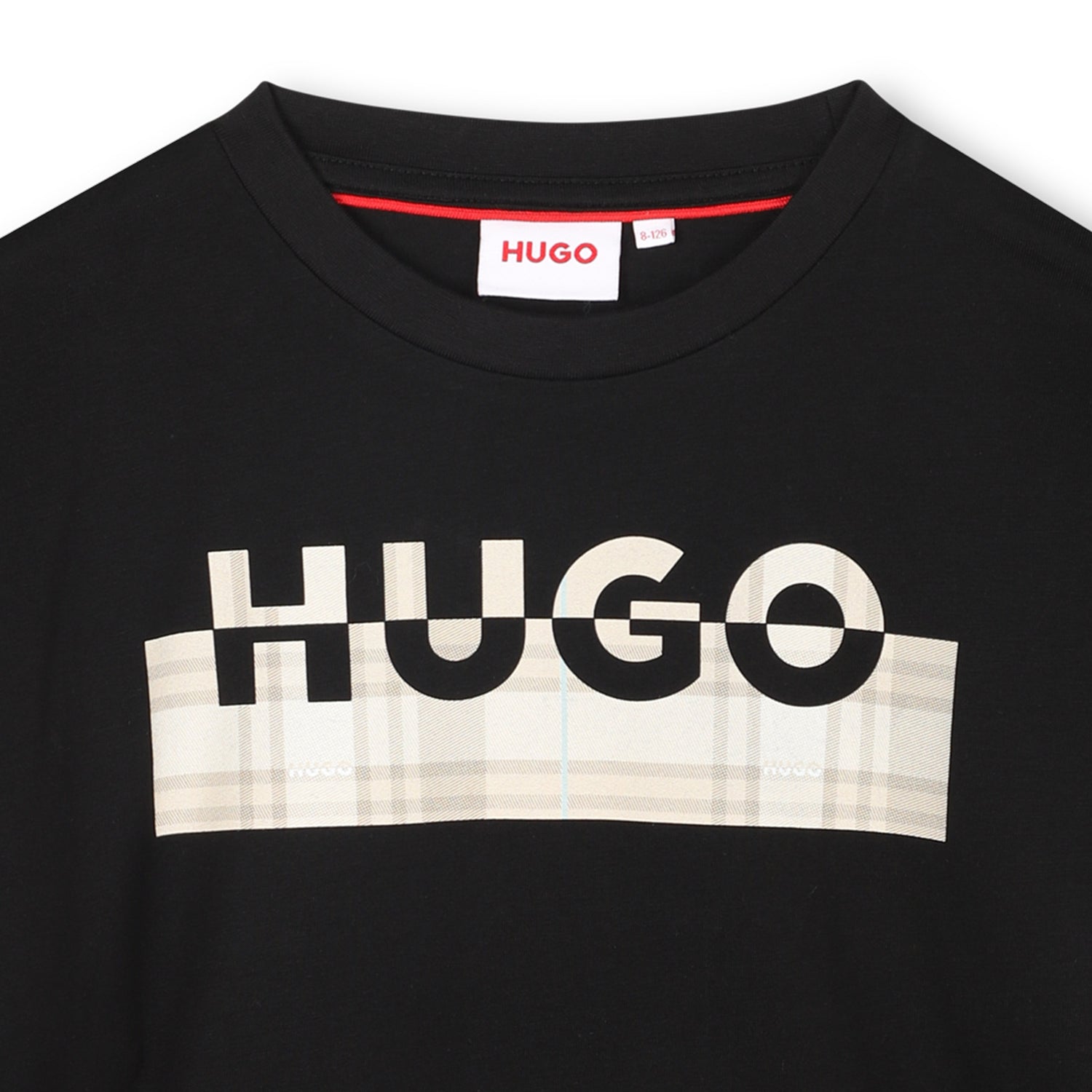 Black Organic Cotton Short Sleeve T-Shirt with Split Logo and All-Over Print Background