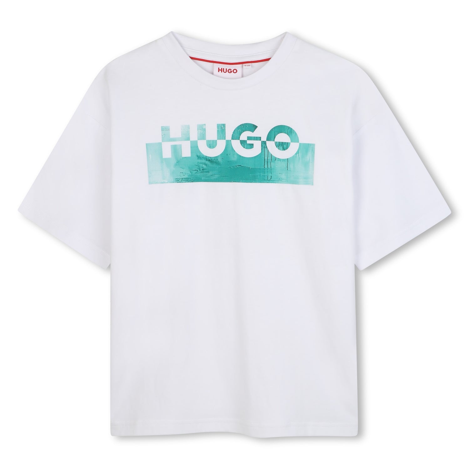 Black Organic Cotton Short Sleeve T-Shirt with Split Logo and All-Over Print Background