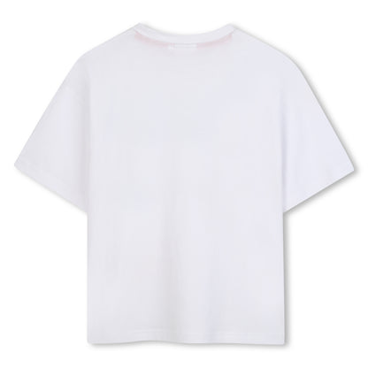 Black Organic Cotton Short Sleeve T-Shirt with Split Logo and All-Over Print Background