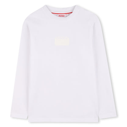 White Organic Cotton Long Sleeve T-Shirt with Split Logo Print