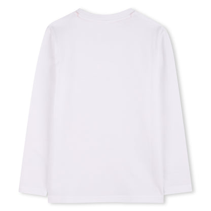 White Organic Cotton Long Sleeve T-Shirt with Split Logo Print