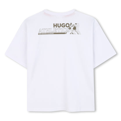 White Organic Cotton T-Shirt with Hugo Boxing Academy Back Print