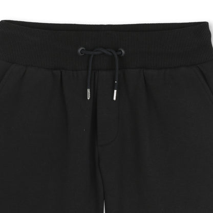 Black Brushed Fleece Jogging Shorts with Split Logo Print