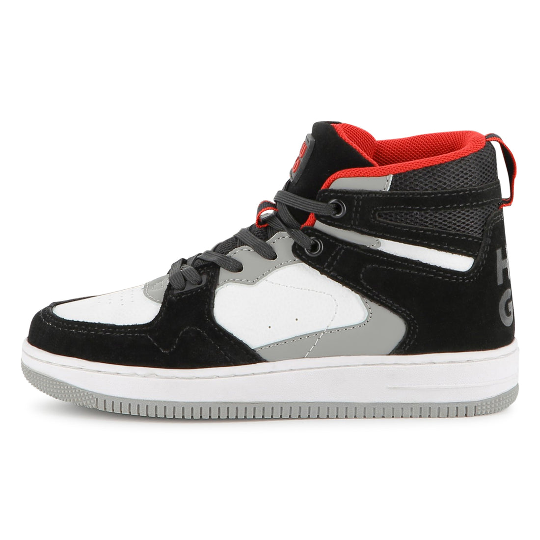 Black High Top Trainers in Faux Leather, Suede and Mesh with Branded Details