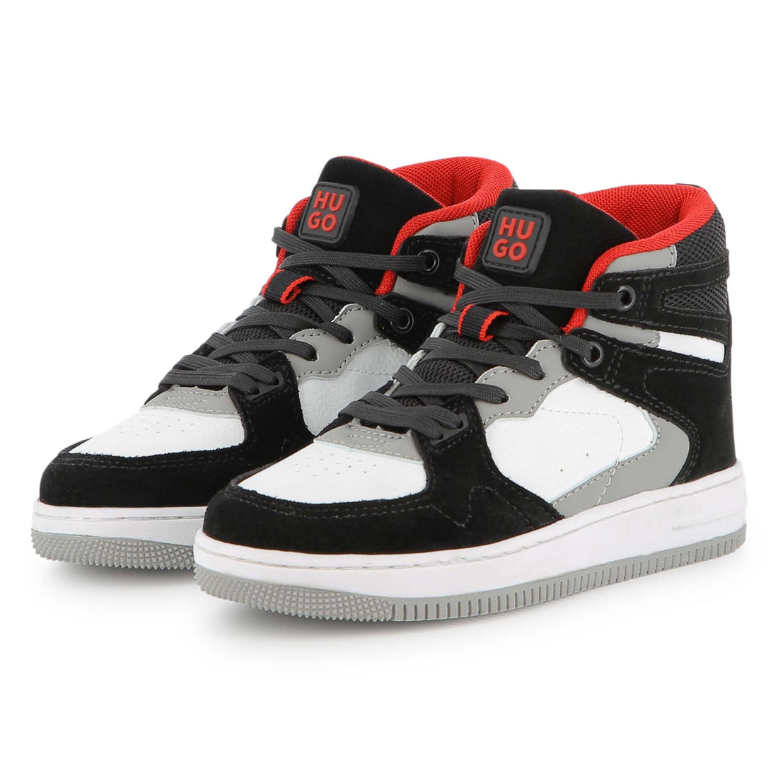 Black High Top Trainers in Faux Leather, Suede and Mesh with Branded Details