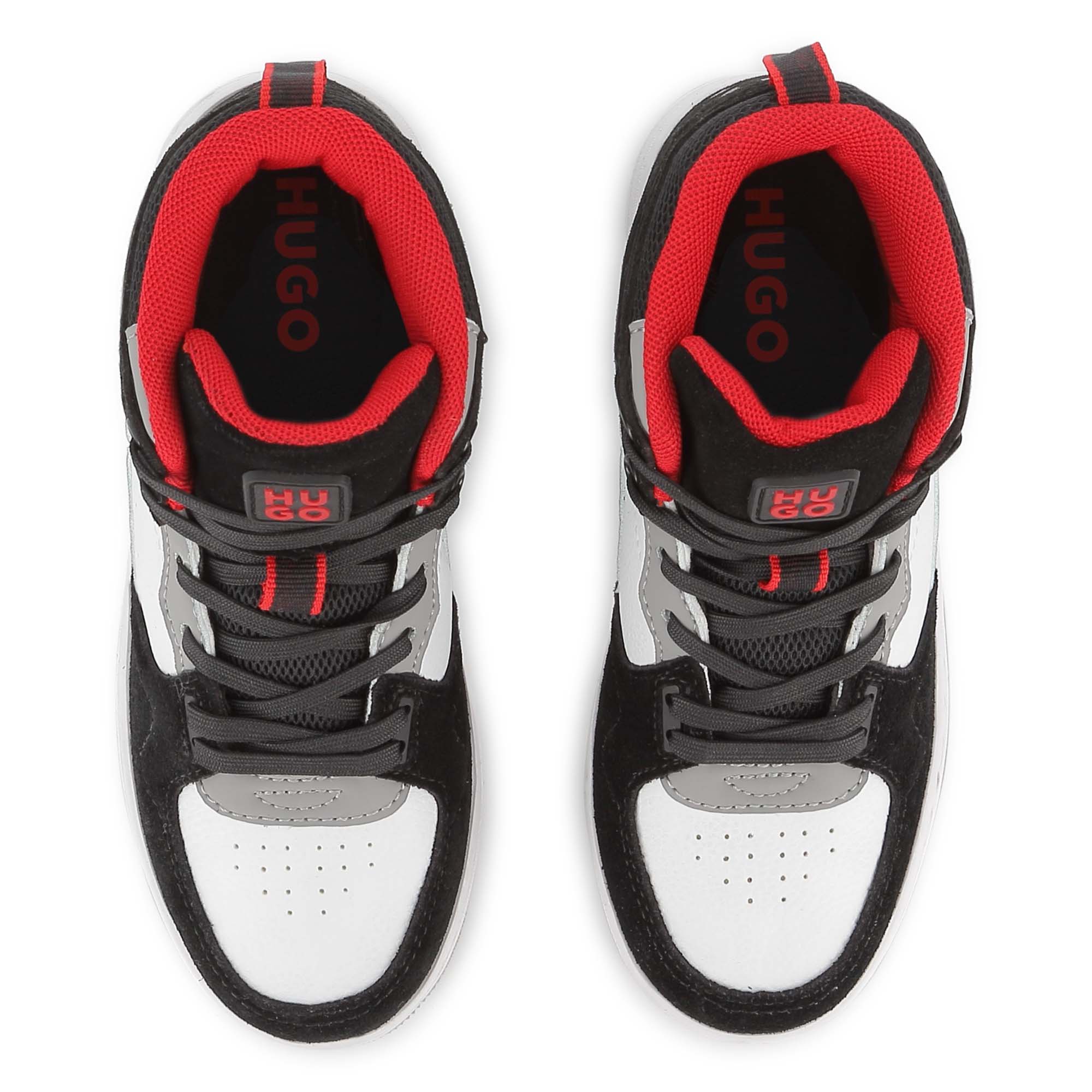 Black High Top Trainers in Faux Leather, Suede and Mesh with Branded Details