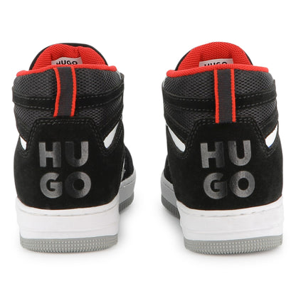 Black High Top Trainers in Faux Leather, Suede and Mesh with Branded Details
