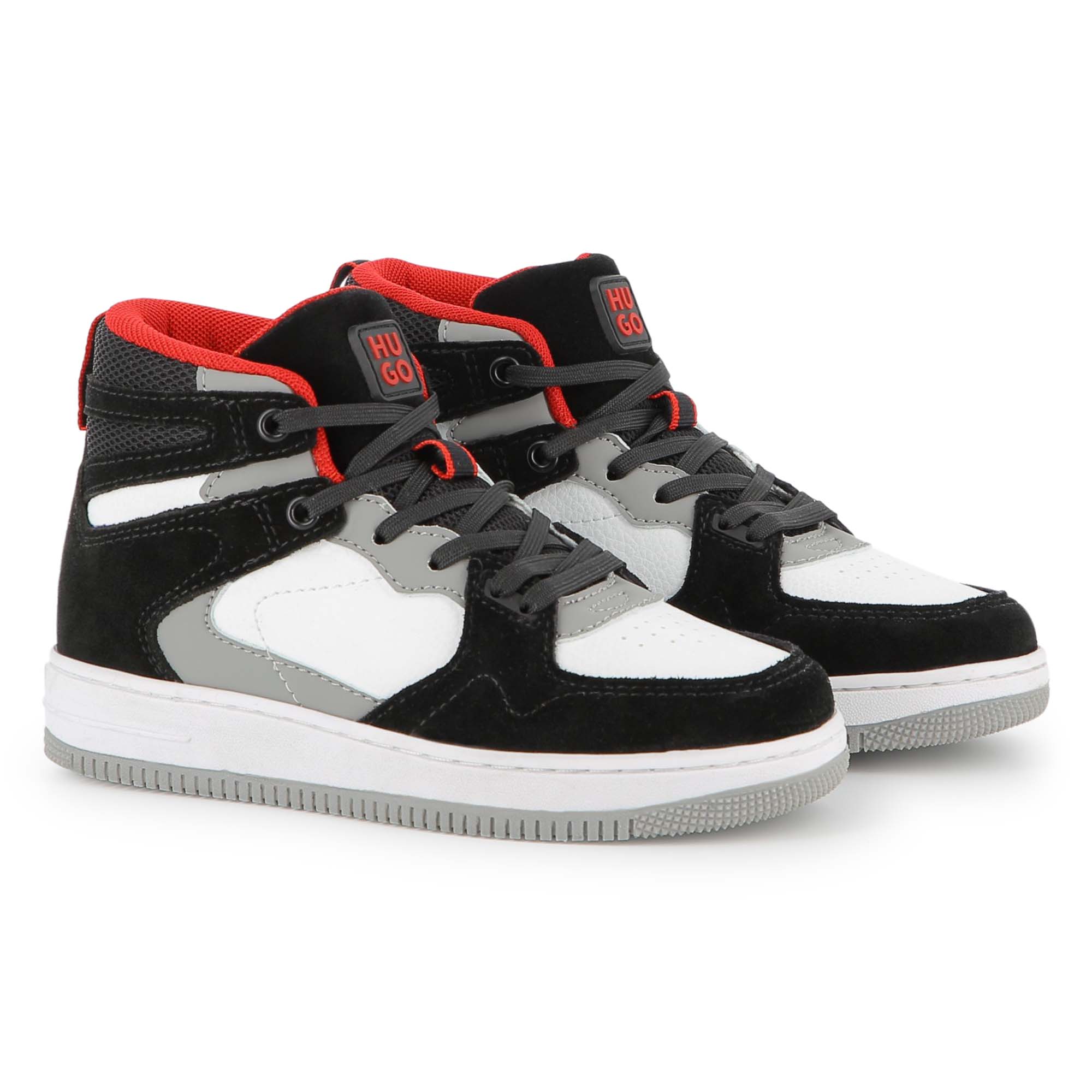 Black High Top Trainers in Faux Leather, Suede and Mesh with Branded Details