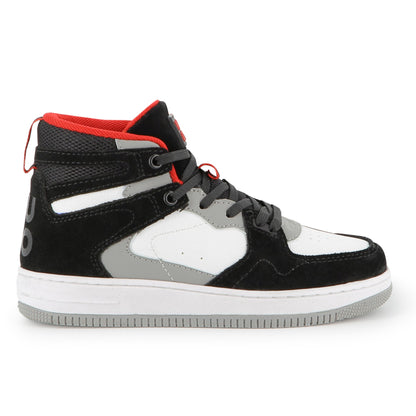 Black High Top Trainers in Faux Leather, Suede and Mesh with Branded Details