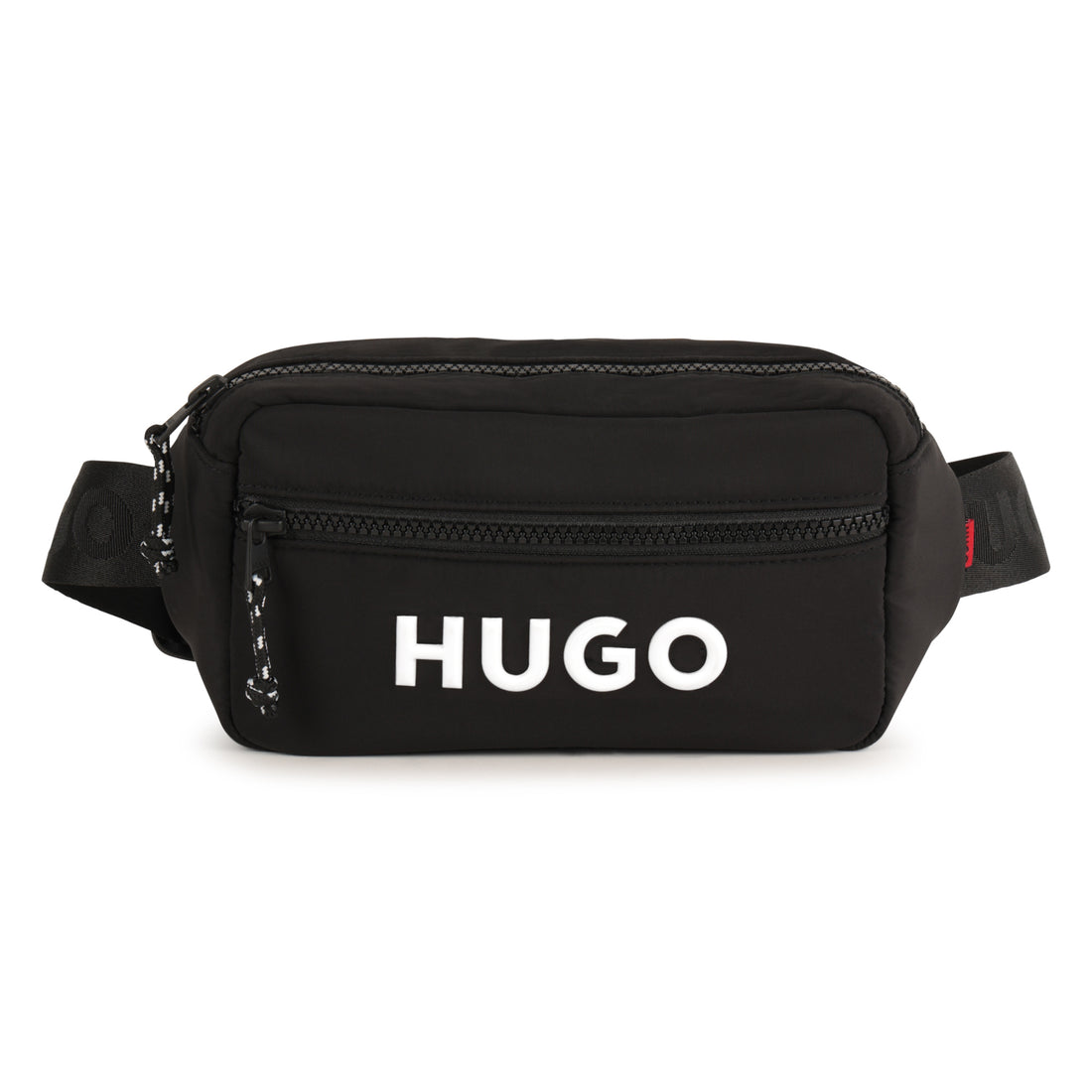 Black Matte Waist Bag with Branded Print and Adjustable Jacquard Strap