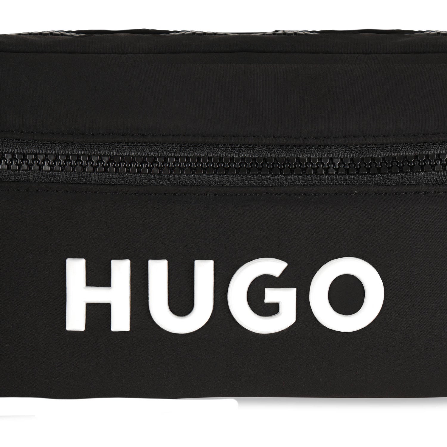 Black Matte Waist Bag with Branded Print and Adjustable Jacquard Strap