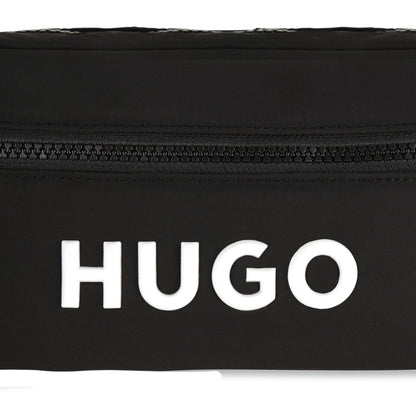 Black Matte Waist Bag with Branded Print and Adjustable Jacquard Strap