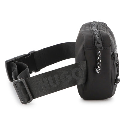 Black Matte Waist Bag with Branded Print and Adjustable Jacquard Strap