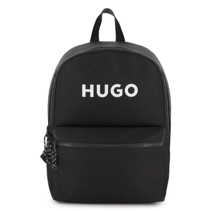 Black Matte Backpack with Branded Print and Padded Mesh Straps