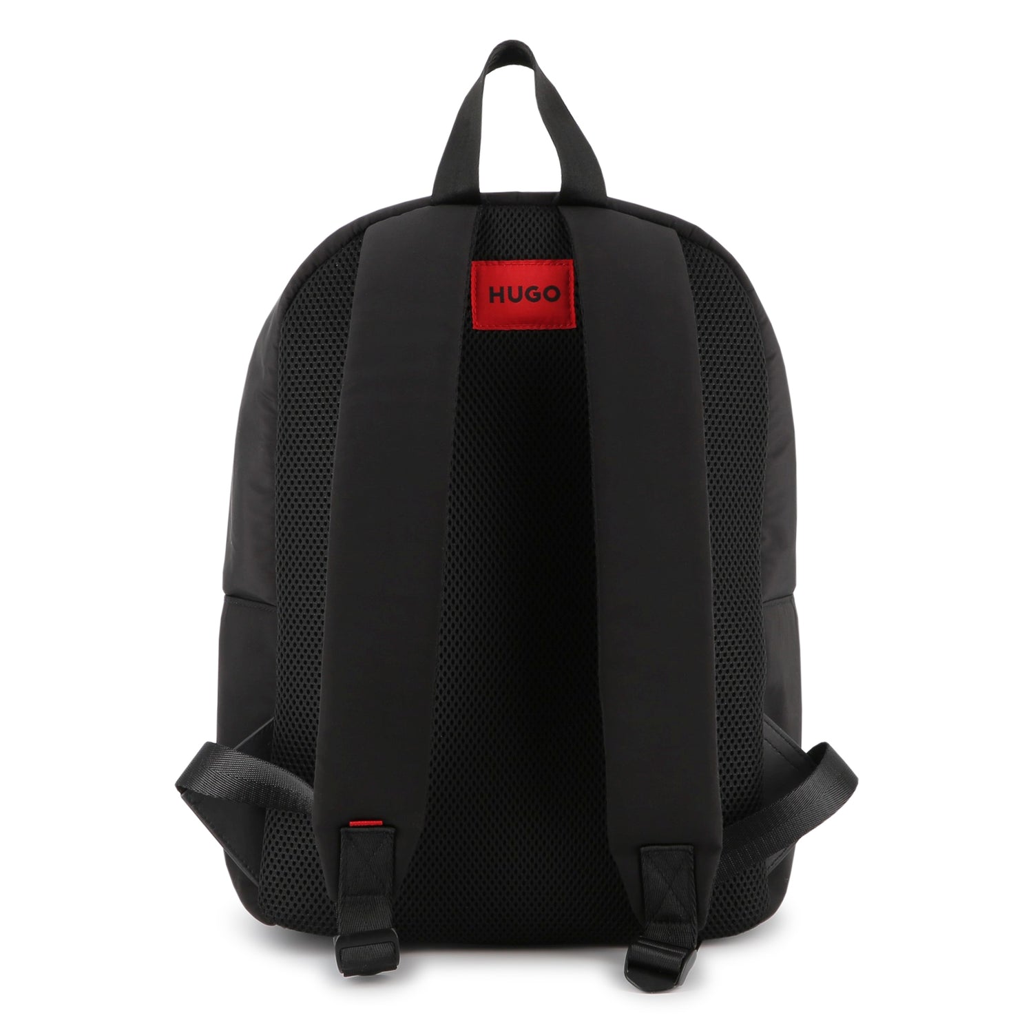 Black Matte Backpack with Branded Print and Padded Mesh Straps