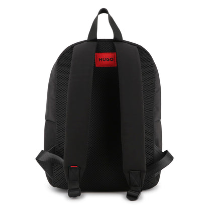 Black Matte Backpack with Branded Print and Padded Mesh Straps