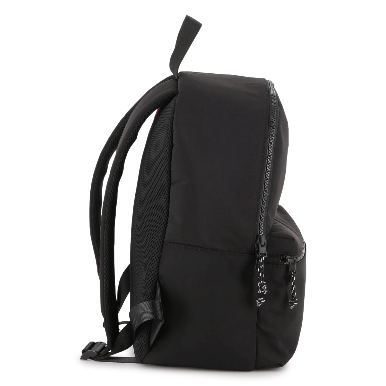 Black Matte Backpack with Branded Print and Padded Mesh Straps