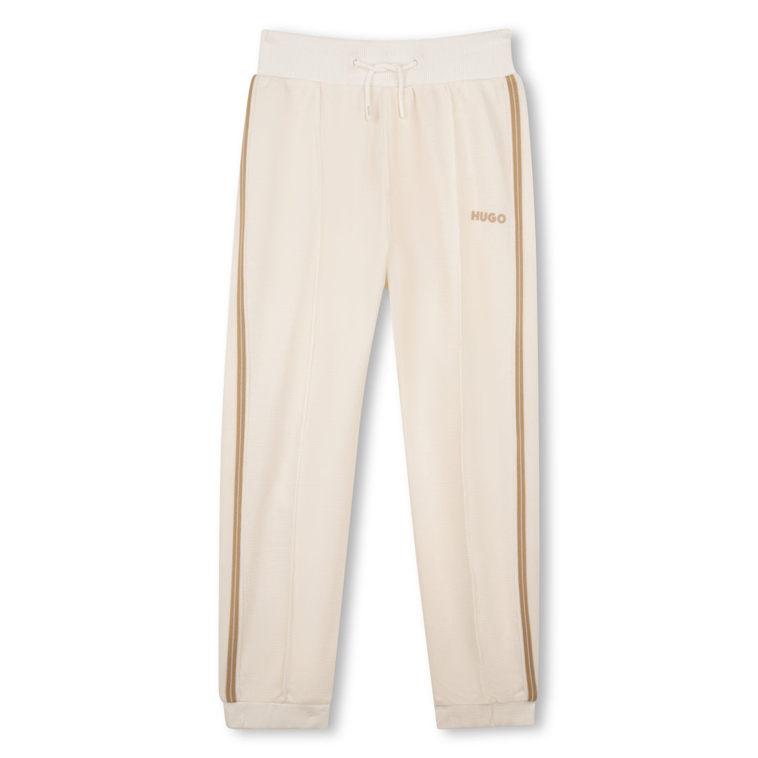 Cotton Piqué Joggers With Side Stripes And Drawstring Waist, Cream Hugo