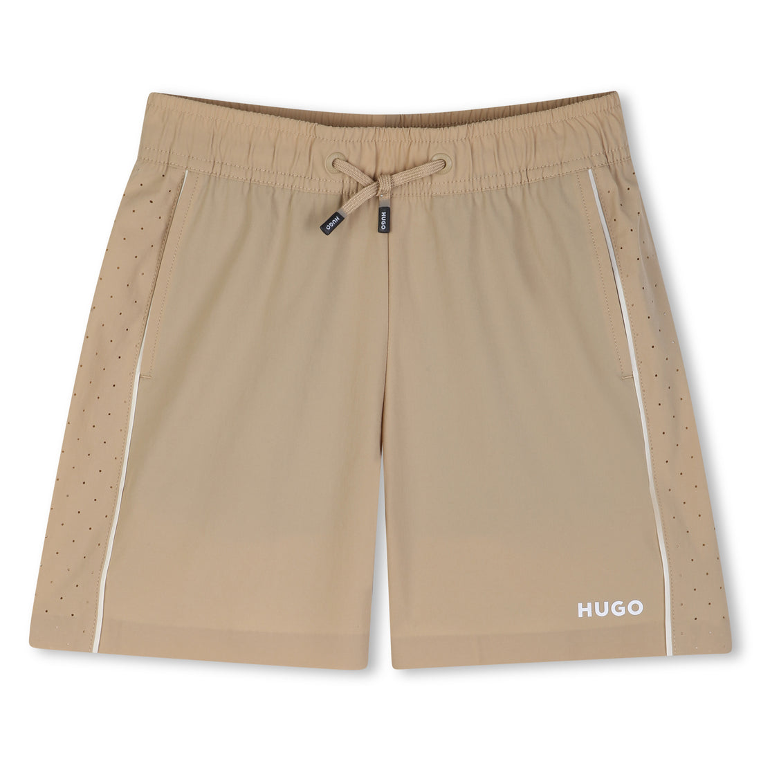 Beige Jogging Shorts with Perforated Panels Hugo