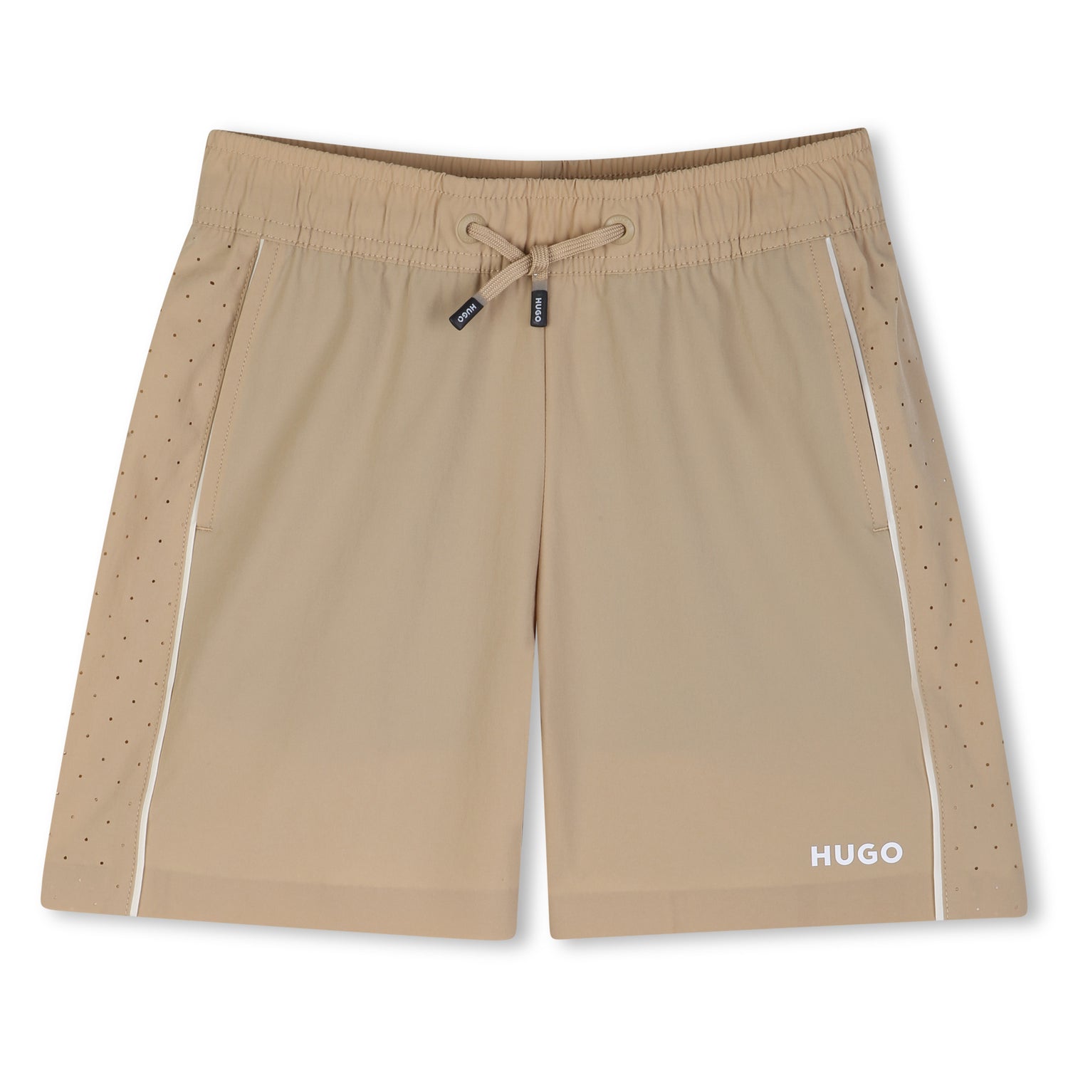 Beige Jogging Shorts with Perforated Panels Hugo