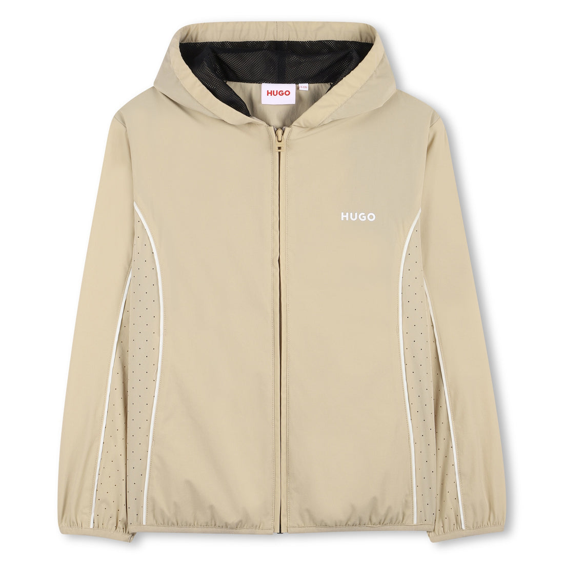 Beige Hooded Jogging Cardigan with Perforated Panels Hugo