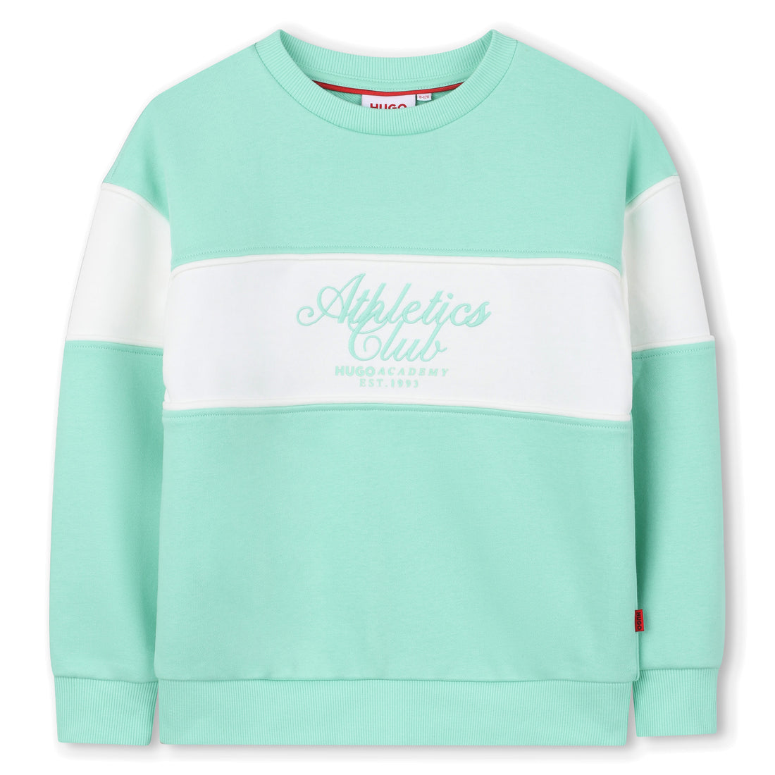 Cotton Blend Fleece Sweatshirt With Colour Block Panels, Mint Green Hugo
