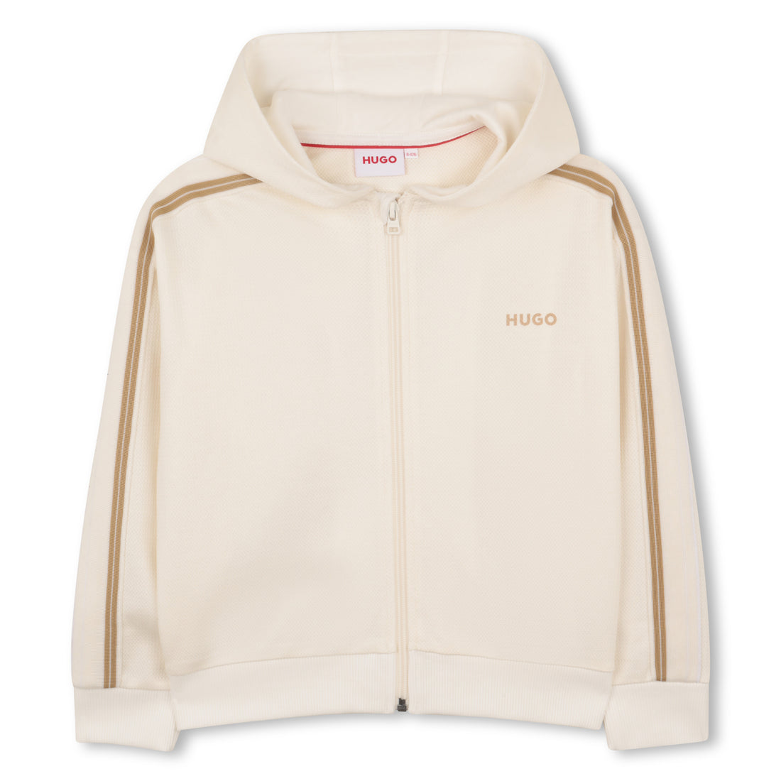Cream Cotton Piqué Hooded Zip Cardigan Hugo