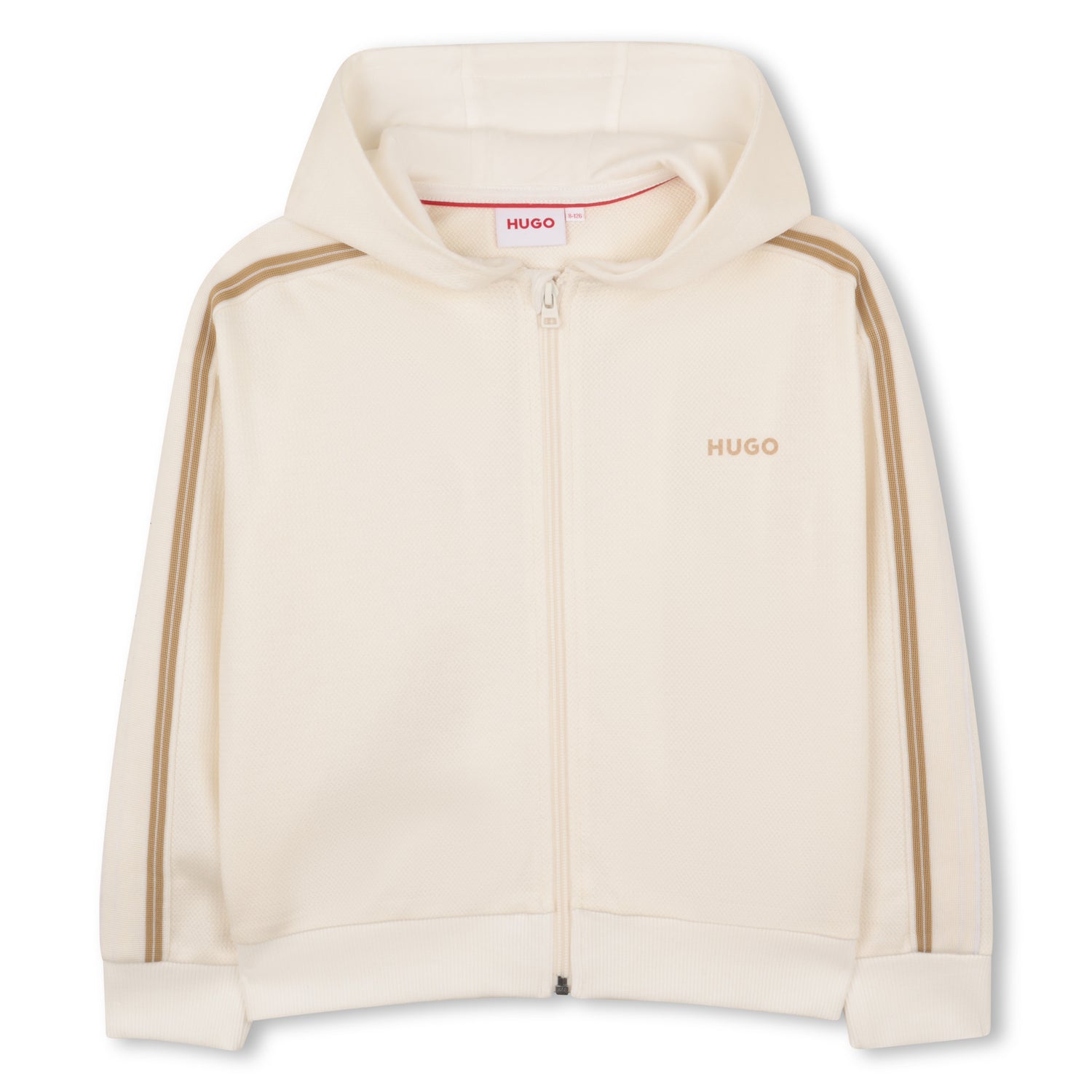 Cream Cotton Piqué Hooded Zip Cardigan Hugo