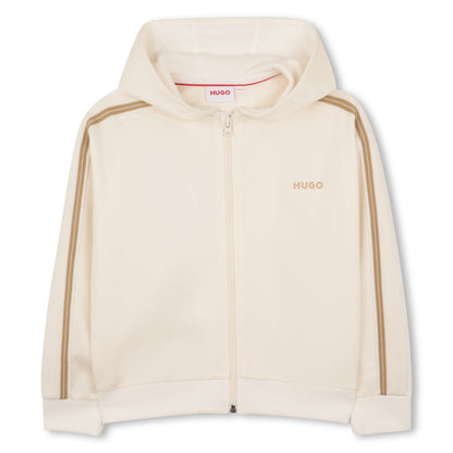 Cream Cotton Piqué Hooded Zip Cardigan Hugo
