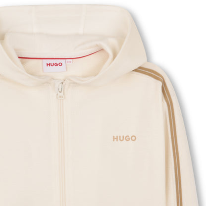 Cream Cotton Piqué Hooded Zip Cardigan Hugo