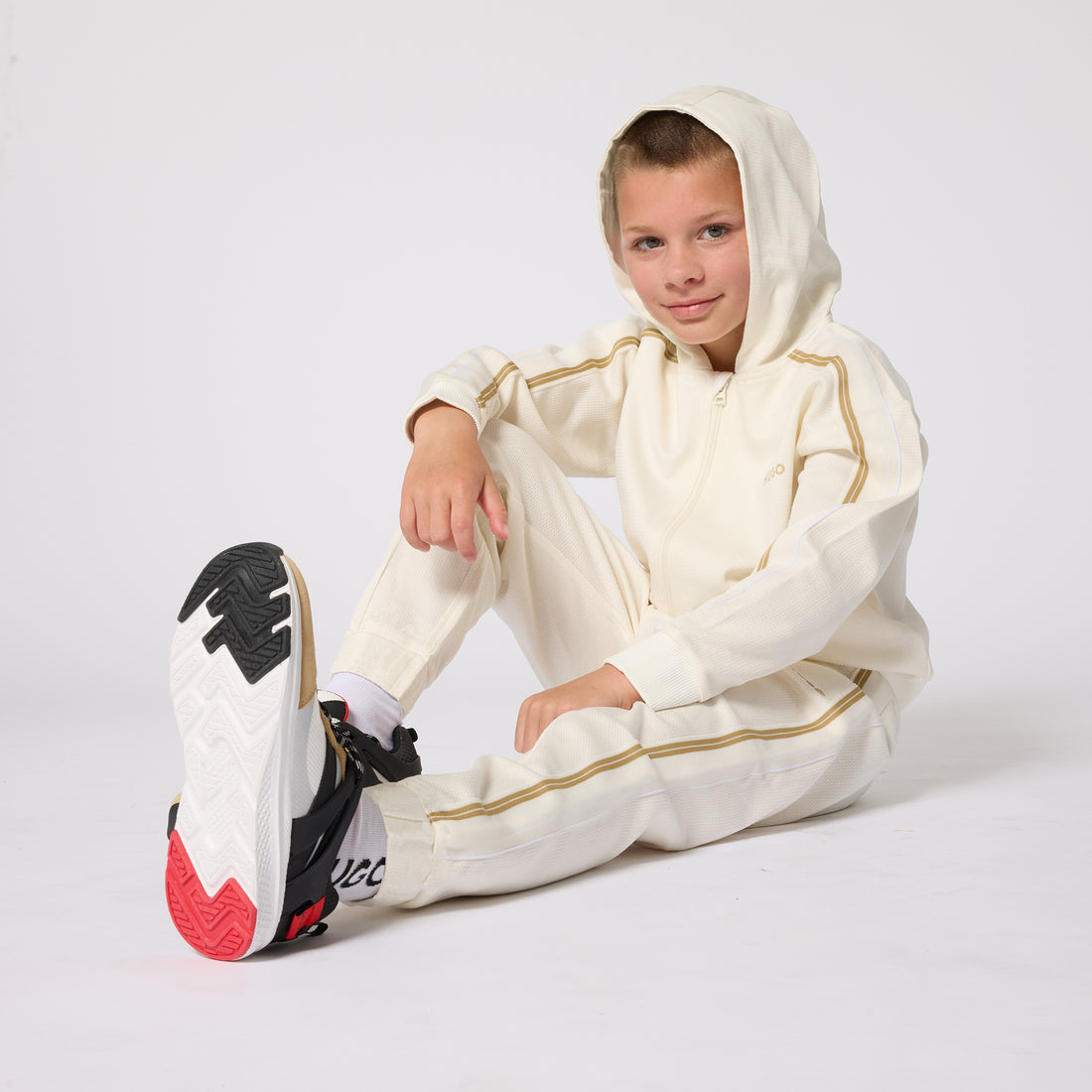 Cream Cotton Piqué Hooded Zip Cardigan Hugo