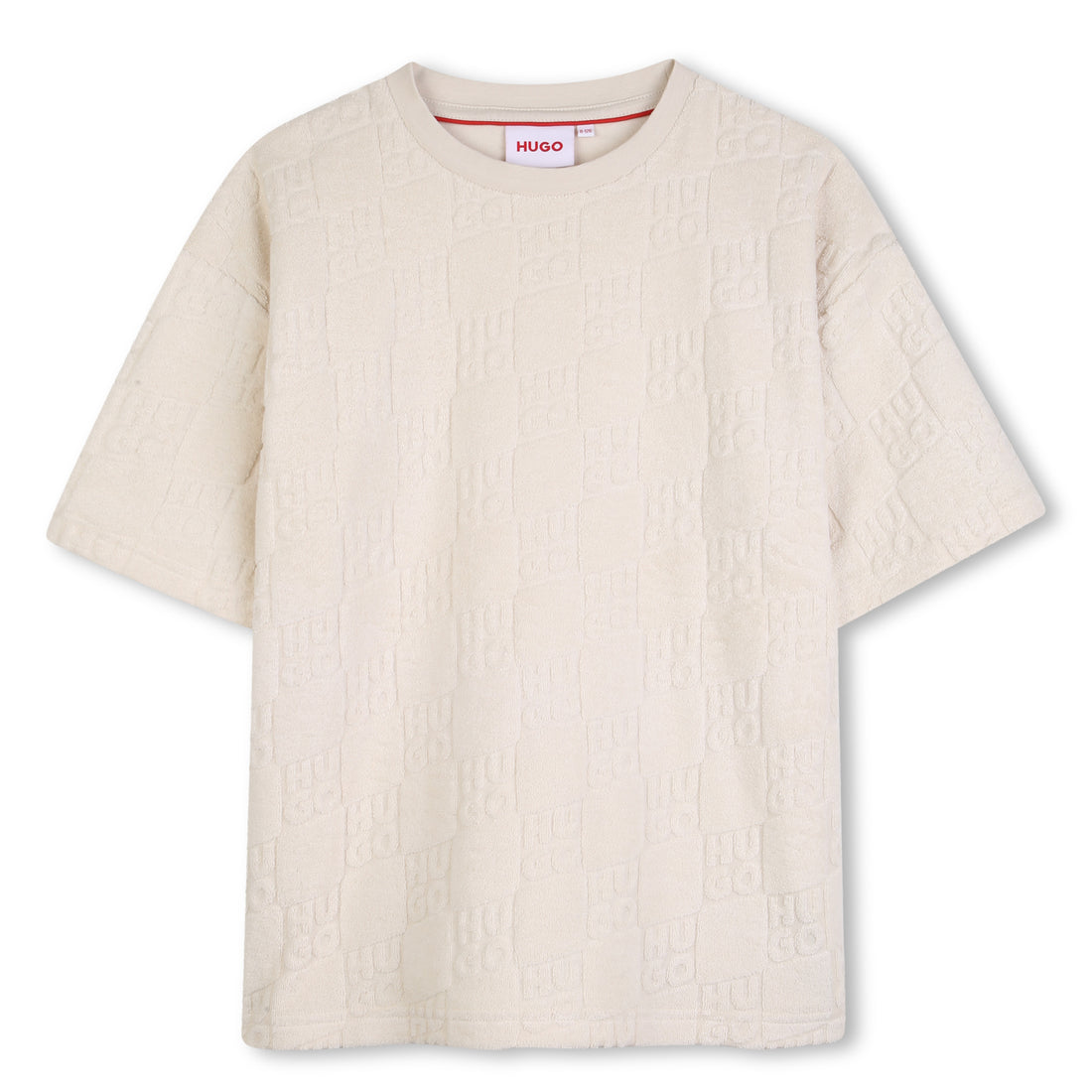 Cotton Jacquard Terry Monogram T Shirt With Loose Fit, Cream Hugo