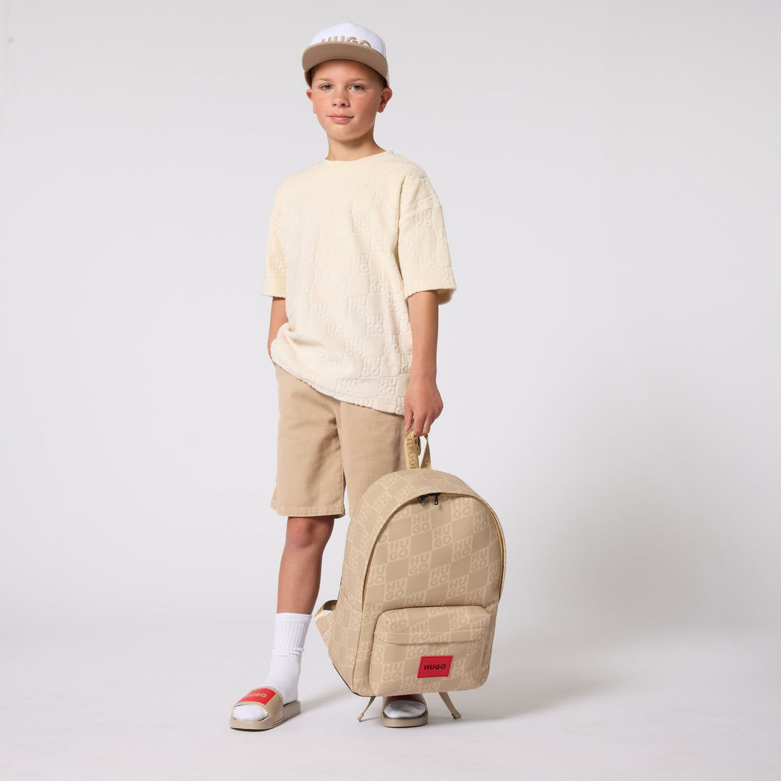 Beige Monogram Backpack Hugo