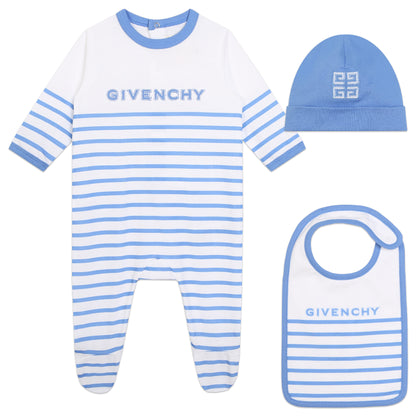 Striped Pyjamas, Bib, and Hat Set