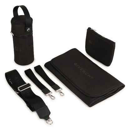 Black Quilted Nylon Changing Bag Set with Mat and Bottle Holder