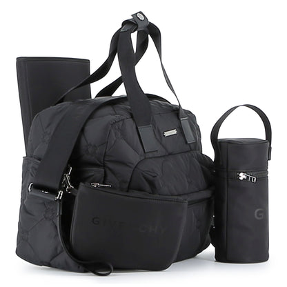 Black Quilted Nylon Changing Bag Set with Mat and Bottle Holder